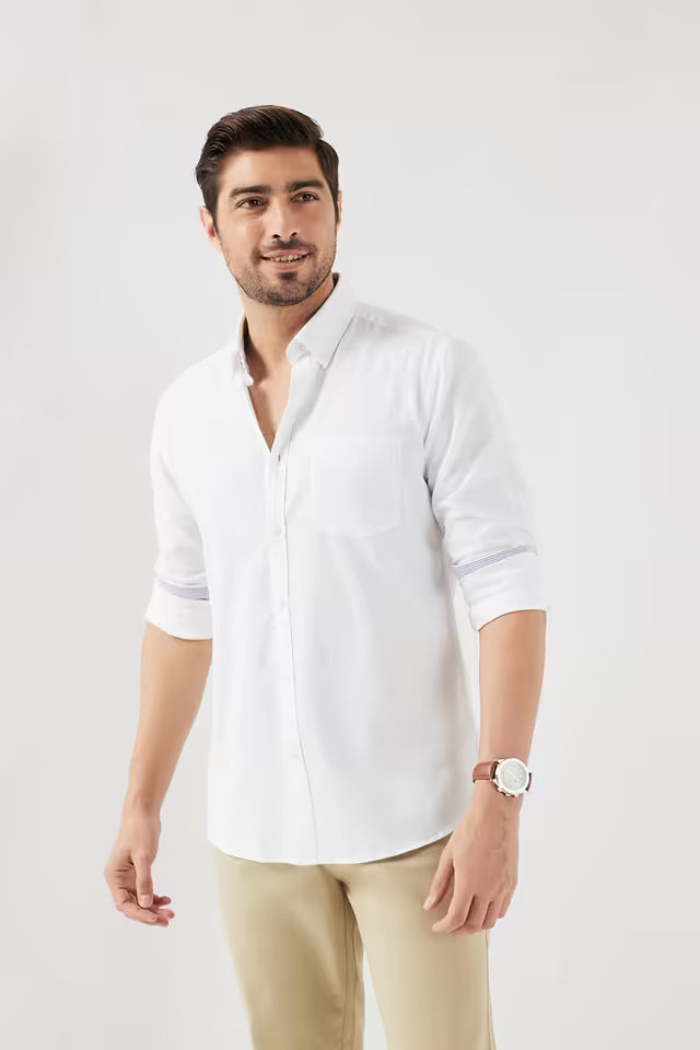 Solid Cotton Slim Fit Men's Casual Wear Shirt