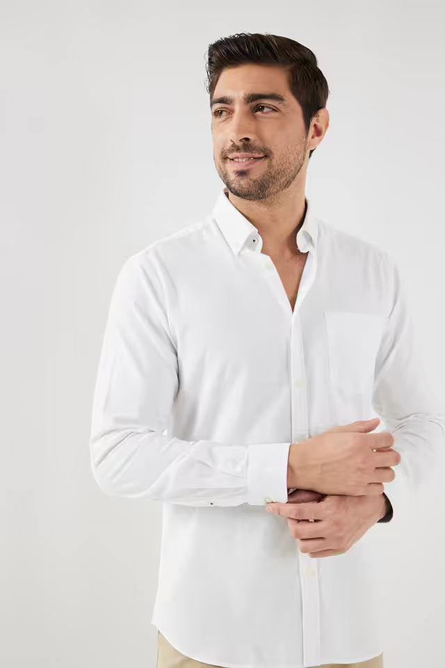 Solid Cotton Slim Fit Men's Casual Wear Shirt